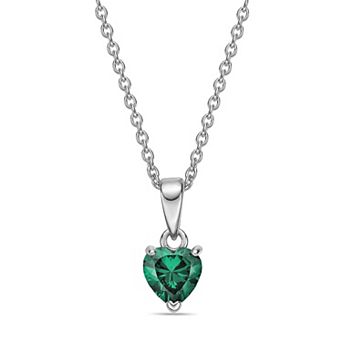 Gemminded Sterling Silver Lab-Created Emerald Heart Pendant Necklace