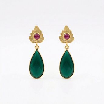 The Collective by DBJ Drift Drop Earrings with Green and Red Onyx