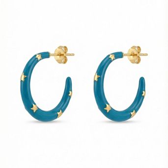 The Collective by DBJ Crescent Hoop Earrings With Blue Enamel