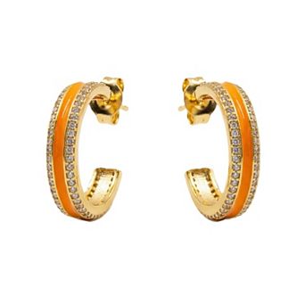 The Collective by DBJ Nectar Hoop Earrings with Orange Enamel and Zirconia