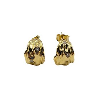The Collective by DBJ Textured Gold Stud Earrings with White Zirconia