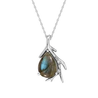Rhodium Over Silver Sterling Silver Labradorite & Diamond Spell Crafts: Expecto Patronum Harry Potter Pendant Necklace