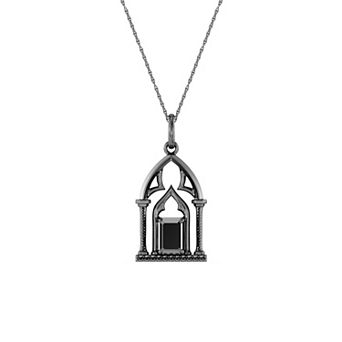 Rhodium Over Sterling Silver Black Onyx Hogwarts Harry Potter Pendant Necklace