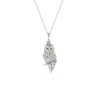 Sterling Silver 1/10 Carat T.W. Round Diamond & Citrine Magical Creatures: Hedwig Harry Potter Pendant Necklace