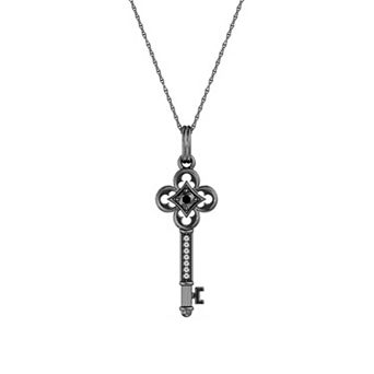 Harry Potter Sterling Silver Diamon Accent & Onyx Key Pendant Necklace