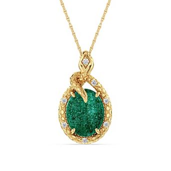 Sterling Silver Round Diamond & Oval Aventurine Magical Creatures: Nagini Harry Potter Pendant Necklace