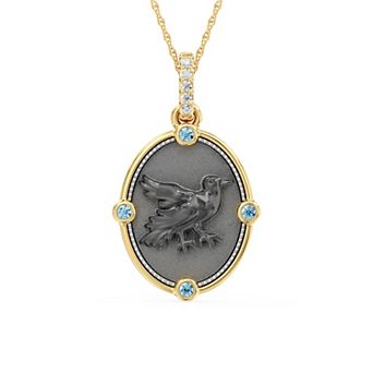 Sterling Silver London Blue Topaz & Diamond House Pride Ravenclaw Harry Potter Pendant Necklace