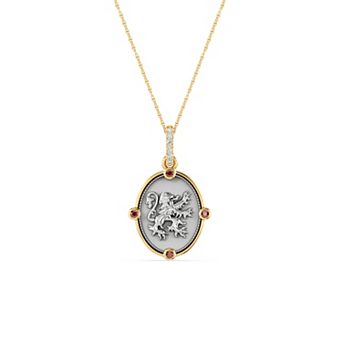 Sterling Silver Round Garnet House Pride Gryffindor Harry Potter Pendant Necklace