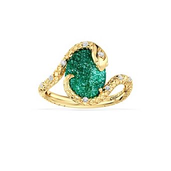 Harry Potter Sterling Silver 1/10 Carat T.W. Diamond & Oval Aventurine Prong Set Ring