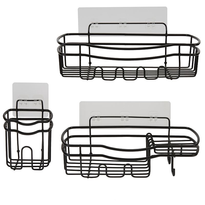Bath Bliss Ultimate 3-Piece Adhesive Shower Caddy Set, Black
