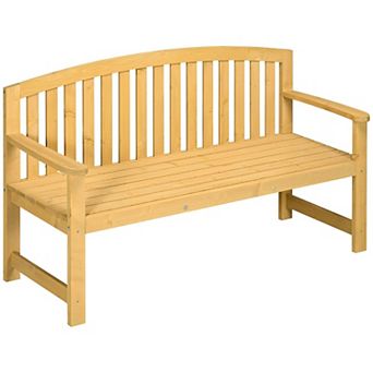 Durable Fir Wood Outdoor Bench with Armrests Slatted Design Ideal for Patios