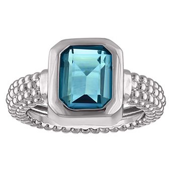 Ivy Sharpe Rhodium-Plated Simulated London Blue Topaz Bezel Set Ring