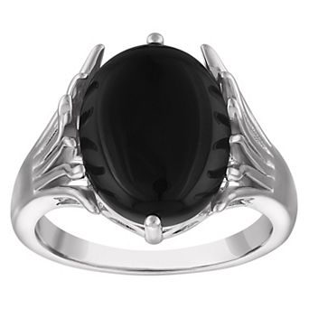Ivy Sharpe Rhodium-Plated Oval Onyx Comfort Fit Ring