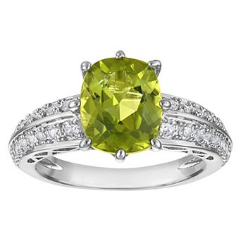 Ivy Sharpe Rhodium-Plated Cushion Cut Peridot Ring