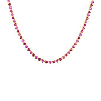 Ivy Sharpe 14k Gold-Plated Lab-Created Ruby & Lab-Created Pink Sapphire Heart Necklace