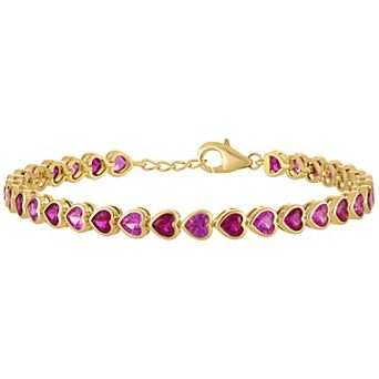 Ivy Sharpe 14k Gold-Plated Lab-Created Ruby & Lab-Created Pink Sapphire Heart Bracelet