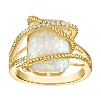 Ivy Sharpe 14k Gold-Plated Emerald Cut Lab-Created Opal Ring