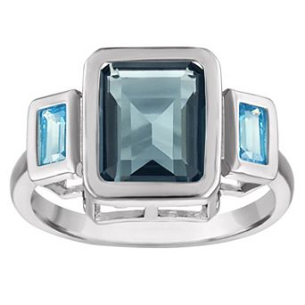 Ivy Sharpe Rhodium-Plated Emerald Cut Simulated London Blue Topaz Ring