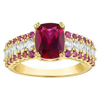 Ivy Sharpe 14k Gold-Plated Emerald Cut Lab-Created Ruby Ring