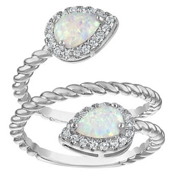 Ivy Sharpe Rhodium-Plated Pear-Shaped Lab-Created Opal Comfort Fit Ring