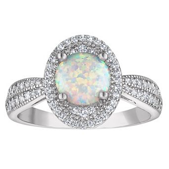 Ivy Sharpe Rhodium-Plated Oval Lab-Created Opal Ring
