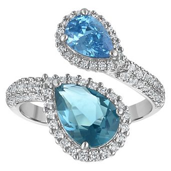 Ivy Sharpe Rhodium-Plated Pear-Shaped Simulated London Blue Topaz Comfort Fit Ring