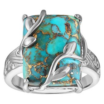 Ivy Sharpe Rhodium-Plated Emerald Cut Turquoise Ring