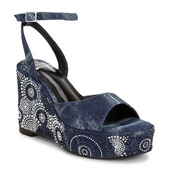 Rag & Co Mandala Women's Wedge Sandals With Ankle Strap Detail