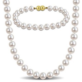 Stella Grace 18k Gold Flash Plated Cultured Freshwater Pearl Necklace & Bracelet Set