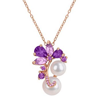 Stella Grace 18k Rose Gold Flash Plated Amethyst & Freshwater Cultured Pearl Pendant Necklace