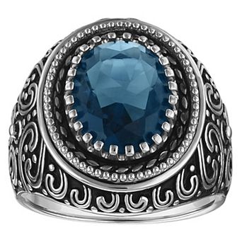 Ivy Sharpe Rhodium-Plated Simulated London Blue Topaz Artisan Ring