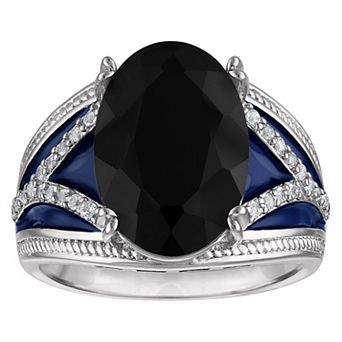 Ivy Sharpe Rhodium-Plated Oval Onyx & Enamel Ring
