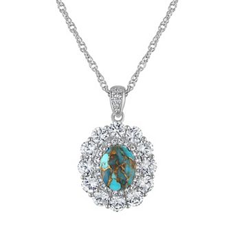 Ivy Sharpe Rhodium-Plated Oval Turquoise Pendant Necklace