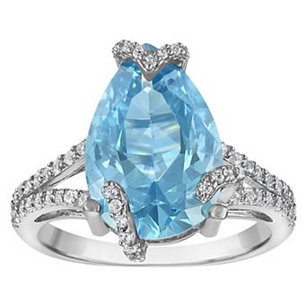 Ivy Sharpe Rhodium-Plated Pear-Shaped Lab-Created Blue Topaz Ring