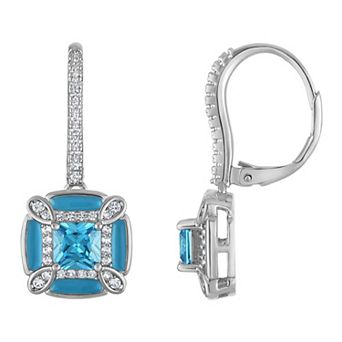 Ivy Sharpe Rhodium-Plated Lab-Created Blue Topaz Enamel Leverback Earrings