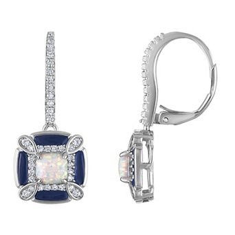 Ivy Sharpe Rhodium-Plated Lab-Created Opal Enamel Leverback Earrings