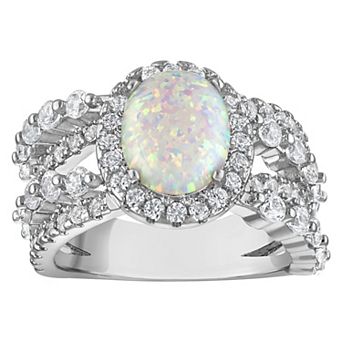 Ivy Sharpe Rhodium-Plated Oval Lab-Created Opal Ring