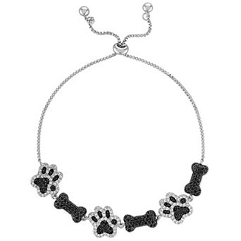 Ivy Sharpe Rhodium-Plated Lab-Created Sapphire Dog Paw & Bone Bolo Bracelet