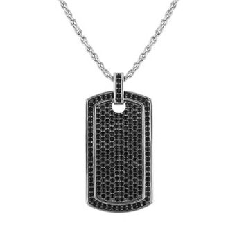 Ivy Sharpe Rhodium-Plated Black Spinel Dog Tag Pendant Necklace