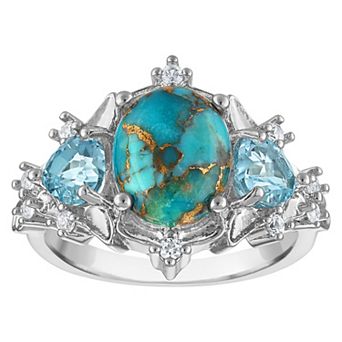 Ivy Sharpe Brass Oval Turquoise & Blue Topaz Gemstone Comfort Fit Ring