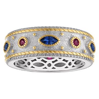 Ivy Sharpe Rhodium-Plated Lab-Created Sapphire & Lab-Created Ruby Ring