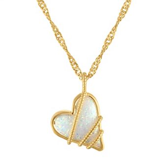 Ivy Sharpe 14k Gold Plated Lab-Created Opal Heart Pendant Necklace