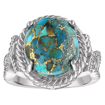 Ivy Sharpe Silver Tone Round Turquoise Traditional Comfort Fit Ring