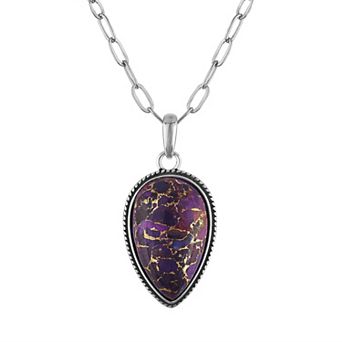 Ivy Sharpe Silver Tone Turquoise Pear Bezel Pendant Necklace