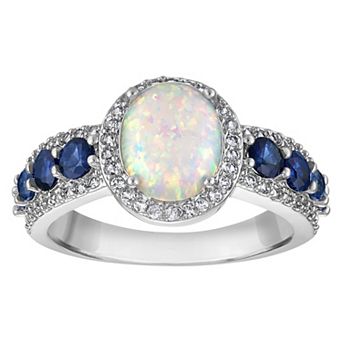 Ivy Sharpe 14k Gold-Plated Lab-Created Opal & Sapphire Oval Prong Ring