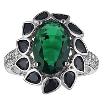 Ivy Sharpe Silver Tone Polished Oval Lab-Created Emerald Prong Ring