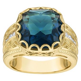 Ivy Sharpe 14k Gold-Plated Synthetic London Blue Topaz Cushion Cut Bezel Ring