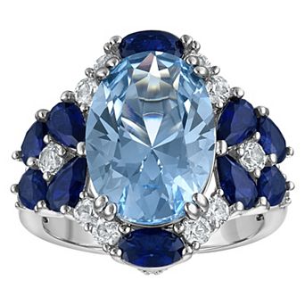 Ivy Sharpe Lab-Created Aquamarine and Lab-Created Sapphire Oval Prong Set Traditional Ring