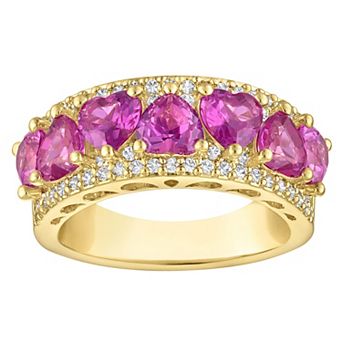 Ivy Sharpe 14k Gold-Plated Lab-Created Pink Sapphire Heart Prong Ring