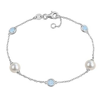 Stella Grace Sterling Silver Freshwater Cultured Pearl & Gemstone Station Bracelet